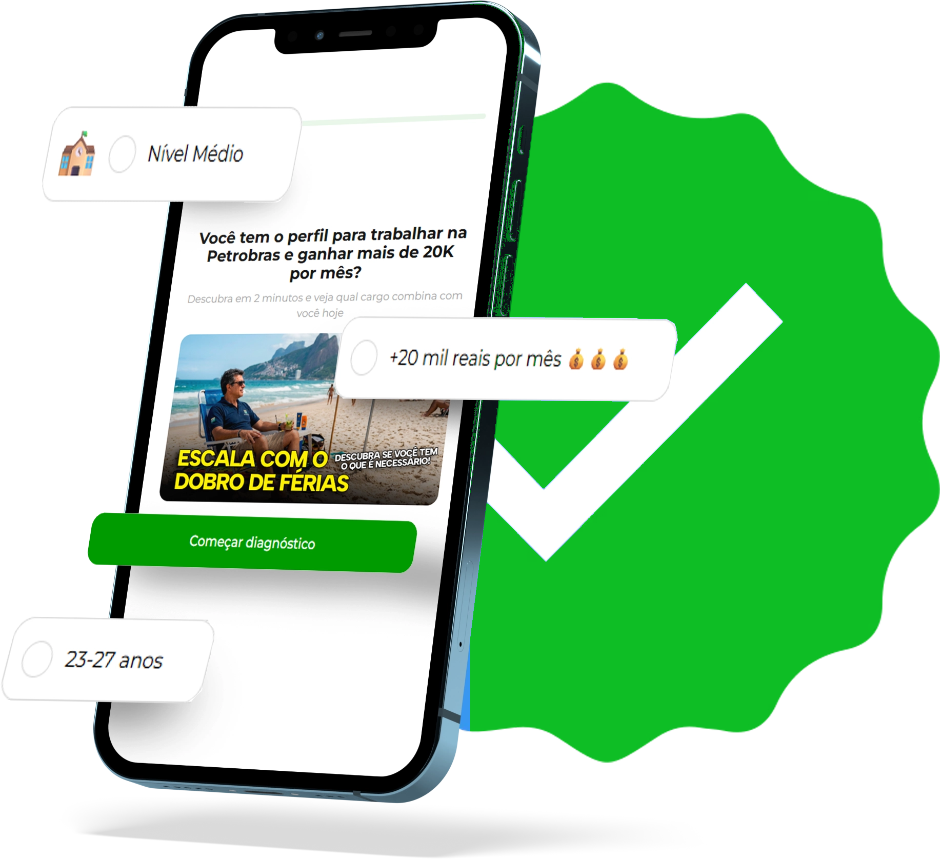 Celular com o teste de perfil da Acelera Concursos